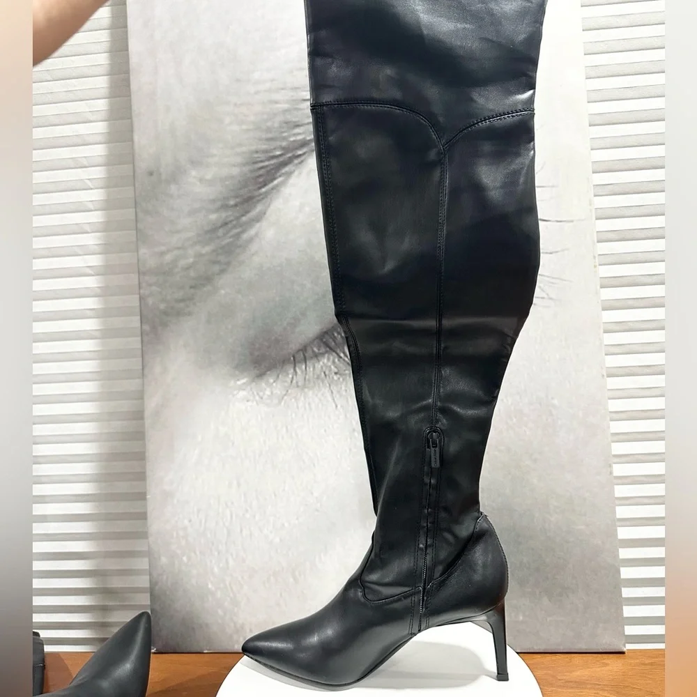 🌸CALVIN KLEIN🌸 Sacha Pointy Toe Stiletto Over-The-Knee Black Boot Size: 8.5 - Picture 5 of 9